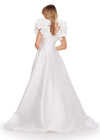 Back. White ASHLEYlauren 11610 A-Line Mikado Gown with Deep V-Neckline, V-Back, Dramatic Ruffle Sleeves, and Skirt Slit