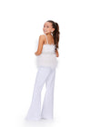 Back. White ASHLEYlauren Kids 8211 Scuba Jumpsuit with Feather Bustier and Gem Belt