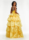 Back. Yellow ASHLEYlauren 11159 One-Shoulder High-Low Gown with Beaded Strap, Ruffled Organza Tiers, and Dramatic Silhouette