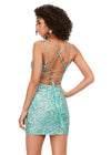 Back -Aqua ASHLEYlauren 4625 fully beaded sequin cocktail dress featuring a sweetheart neckline, double spaghetti straps, fitted silhouette, and lace-up back for a glamorous and elegant look.