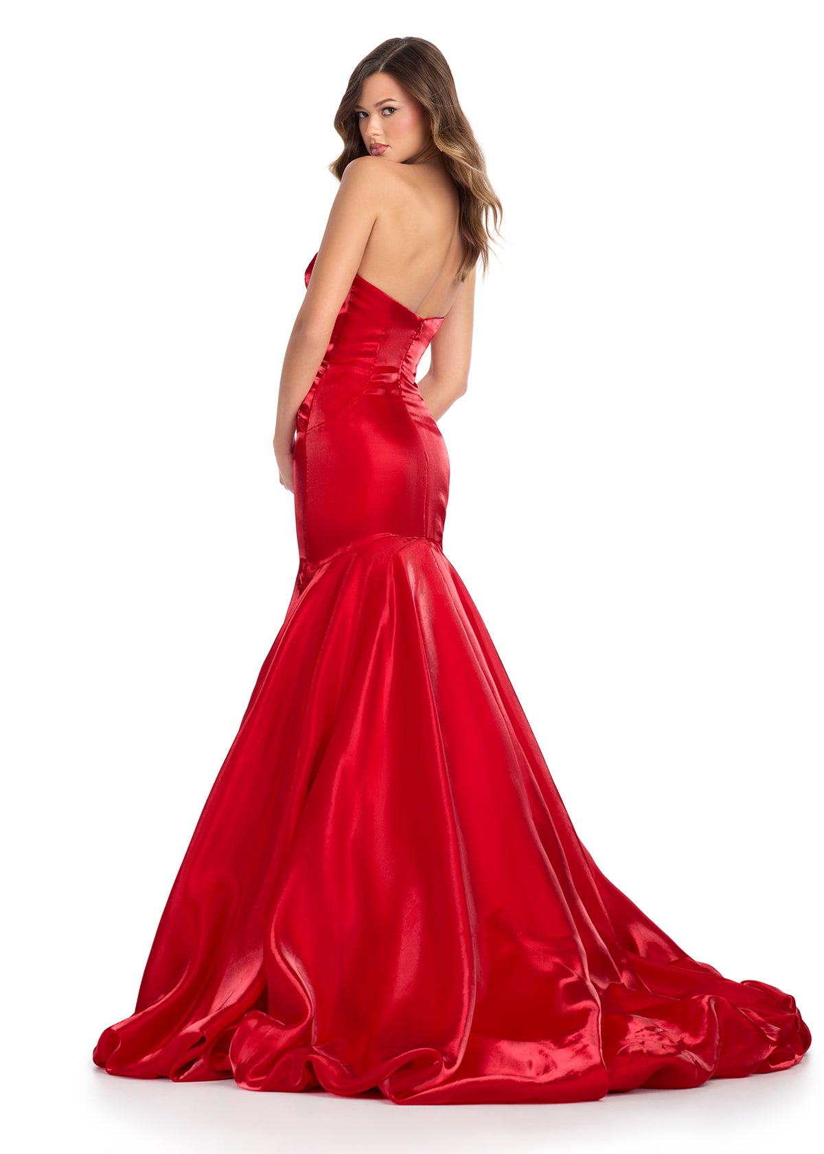 ASHLEYlauren 11996 – Satin Gown with Ruffle Back