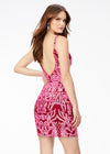 Back - ASHLEYlauren 4521 stretch sequin cocktail dress featuring a V-neckline, V-back, and a fitted skirt for a sleek and glamorous look.