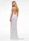 Back - Ab/Ivory ASHLEYlauren 11037 fully hand-beaded gown featuring adjustable spaghetti straps, a V-neckline, wide waistband to accentuate curves, lace-up back, and a left leg slit for an elegant and figure-enhancing look.
