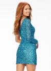 Back - Aqua ASHLEYlauren 4457 fully hand-beaded cocktail dress featuring a one shoulder sleeve and a fitted skirt for a sleek and glamorous silhouette.