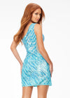 Back - Aqua ASHLEYlauren 4509 hand-beaded cocktail dress featuring a one shoulder neckline, illusion side cut-out, perfectly placed bead pattern to accentuate curves, a fitted skirt, and full zipper back for a glamorous and elegant look.