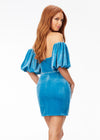 Back - Aqua ASHLEYlauren 4525 velvet cocktail dress featuring a crystal-encrusted sweetheart bustier, detachable puff sleeve armbands, and a fitted skirt for a glamorous and versatile look.