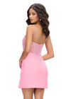 Back - Baby Pink ASHLEYlauren 4716 Cocktail Dress with Illusion V-Neckline, Corset Bustier, and Wrap Skirt