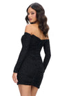 Back - Black ASHLEYlauren 4598 form-fitting strapless cocktail dress featuring elegant ruching, detachable sleeves, and heat-set stones for a glamorous and versatile statement look.