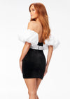 Back - Black/White ASHLEYlauren 4559 elegant strapless velvet cocktail dress featuring a sweetheart V-neckline, taffeta wrapped waistline, detachable puff sleeves, and a fitted skirt for a sophisticated and statement-making look.