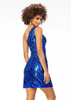 Back - Blue ASHLEYlauren 4509 hand-beaded cocktail dress featuring a one shoulder neckline, illusion side cut-out, perfectly placed bead pattern to accentuate curves, a fitted skirt, and full zipper back for a glamorous and elegant look.