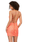 Back - Coral ASHLEYlauren 4625 fully beaded sequin cocktail dress featuring a sweetheart neckline, double spaghetti straps, fitted silhouette, and lace-up back for a glamorous and elegant look.