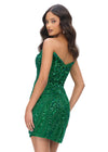 Back - Emerald ASHLEYlauren 4500 strapless gown featuring a plunging V-neckline, ornate sequin bead pattern, and striking V-back for a bold and glamorous look.