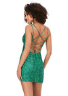 Back - Emerald ASHLEYlauren 4625 fully beaded sequin cocktail dress featuring a sweetheart neckline, double spaghetti straps, fitted silhouette, and lace-up back for a glamorous and elegant look.