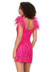 Back - Fuchsia ASHLEYlauren 4626 fully beaded cocktail dress featuring a sweetheart neckline, feather-detailed straps, intricate beadwork, and a wrap skirt for a bold and show-stopping look.