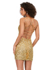Back - Gold ASHLEYlauren 4625 fully beaded sequin cocktail dress featuring a sweetheart neckline, double spaghetti straps, fitted silhouette, and lace-up back for a glamorous and elegant look.