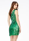 Back - Green ASHLEYlauren 4509 hand-beaded cocktail dress featuring a one shoulder neckline, illusion side cut-out, perfectly placed bead pattern to accentuate curves, a fitted skirt, and full zipper back for a glamorous and elegant look.