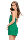 Back - Green ASHLEYlauren 4716 Cocktail Dress with Illusion V-Neckline, Corset Bustier, and Wrap Skirt