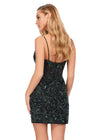 Back - Green/Black ASHLEYlauren 4605 fully beaded cocktail dress featuring a sweetheart neckline, delicate spaghetti straps, a floral bead pattern, and a fitted skirt for a romantic and elegant look.