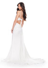 Back - Ivory ASHLEYlauren 11537 one shoulder satin gown featuring a ruched bustier, beaded crystal straps and waist accents, and a draped side skirt for an elegant, glamorous finish.