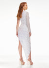 Back - Ivory ASHLEYlauren 1975 stylish beaded dress featuring a high neckline, one sleeve, and an asymmetrical hemline for a bold and head-turning look.