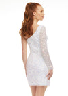 Back - Ivory ASHLEYlauren 4457 fully hand-beaded cocktail dress featuring a one shoulder sleeve and a fitted skirt for a sleek and glamorous silhouette.