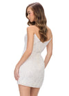 Back - Ivory ASHLEYlauren 4500 strapless gown featuring a plunging V-neckline, ornate sequin bead pattern, and striking V-back for a bold and glamorous look.