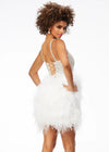 Back - Ivory ASHLEYlauren 4537 cocktail dress featuring a fully encrusted crystal square neckline, spaghetti straps, lace-up back, fully beaded bustier, and a full feather skirt for a bold and glamorous look.