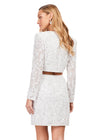 Back - Ivory ASHLEYlauren 4618 three piece set featuring a fully liquid beaded crop top, intricately beaded jacket, and a fitted skirt with a slit for a bold and fashionable statement look.
