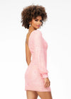 Back - Light Pink ASHLEYlauren 4497 fully hand-beaded cocktail dress featuring a one shoulder neckline, dramatic bishop sleeve, and fitted skirt for a glamorous and sophisticated look.