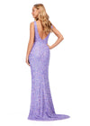 Back - Lilac ASHLEYlauren 11081 Hand Beaded Gown with Deep V-Neckline, V-Back, and Illusion Cut Outs