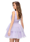 Back - Lilac ASHLEYlauren 4695 A-line cocktail dress featuring a glitter tulle fabric, illusion V-neckline, and heat-set stones throughout each tier for a sparkling and glamorous look.