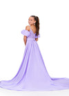 Back - Lilac ASHLEYlauren 8269 fully beaded kids jumpsuit featuring a square neckline, dramatic removable taffeta puff sleeves, and a detachable taffeta overskirt for a bold and versatile statement look.