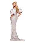 Back - Marble ASHLEYlauren 11432 fully beaded gown featuring an off-shoulder neckline and glamorous taffeta puff sleeves for an elegant and statement-making look.