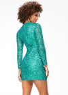 Back - Mint ASHLEYlauren 4512 fully sequin hand-beaded cocktail dress featuring a lace-up bustier, long sleeves, and a fitted skirt for a bold and glamorous look.