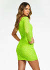 Back - Neon Green ASHLEYlauren 4457 fully hand-beaded cocktail dress featuring a one shoulder sleeve and a fitted skirt for a sleek and glamorous silhouette.