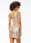 Back - Nude ASHLEYlauren 4509 hand-beaded cocktail dress featuring a one shoulder neckline, illusion side cut-out, perfectly placed bead pattern to accentuate curves, a fitted skirt, and full zipper back for a glamorous and elegant look.