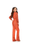 Back - Orange ASHLEYlauren 8232 Fully Beaded Two-Piece Jumpsuit with Spaghetti Straps and Jacket
