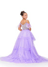 Back - Orchid ASHLEYlauren 8259 fun and flirty kids high-low tulle dress featuring a V-neckline, V-back, off shoulder feather straps, and a crystal-encrusted beaded bustier for a dazzling and stylish look.