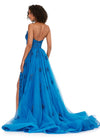 Back - Peacock ASHLEYlauren 11405 strapless gown featuring a sweetheart neckline, fully sequined design, glimmering beadwork, full tulle overskirt, and left leg slit for added elegance.