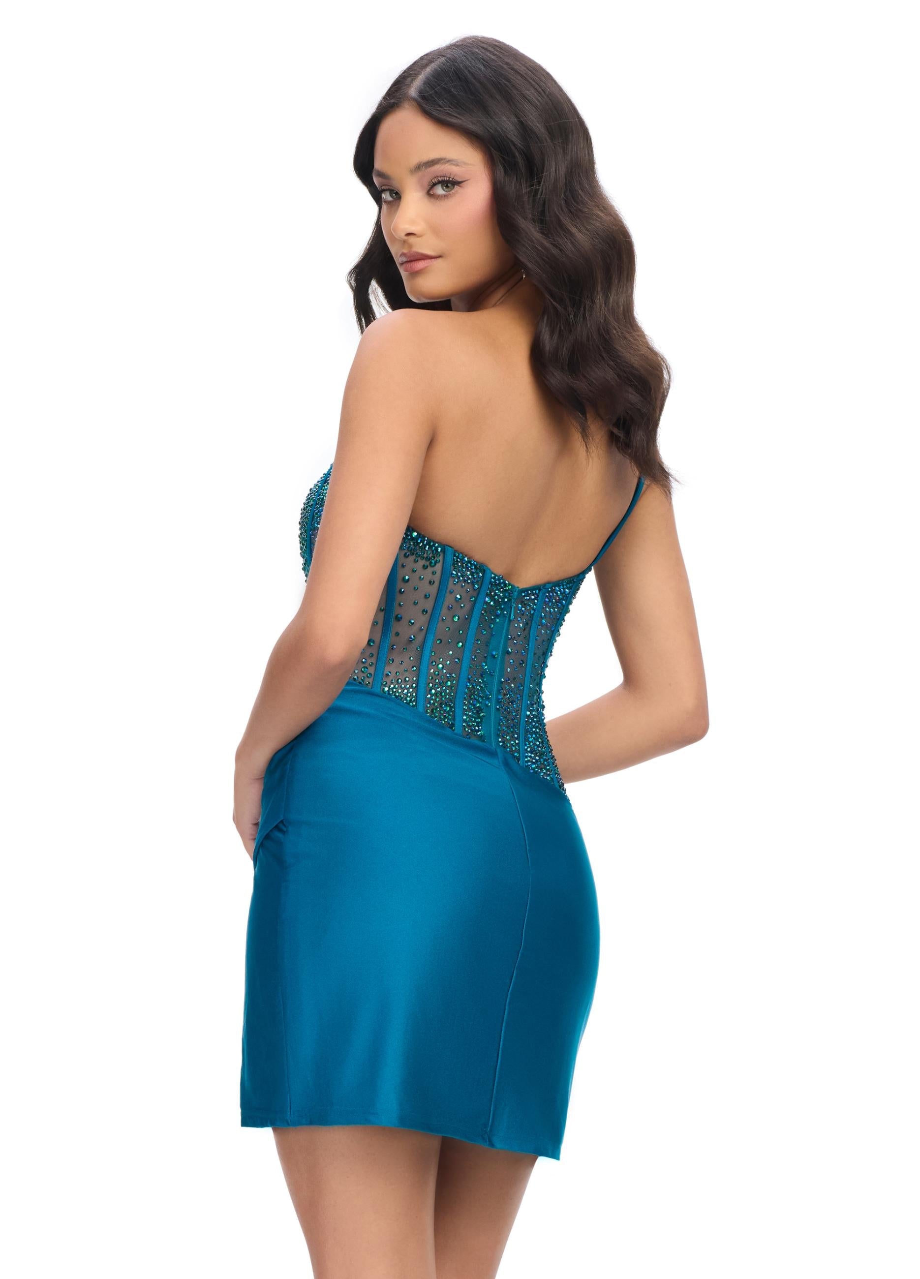 ASHLEYlauren 4691 - Beaded Cocktail Dress with Corset Bustier