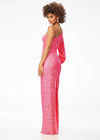 Back - Pink ASHLEYlauren 11194 stunning sequin gown featuring a one shoulder neckline, elegant bishop sleeve, fitted column skirt, and back vent for a sleek and sophisticated look.