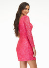 Back - Pink ASHLEYlauren 4457 fully hand-beaded cocktail dress featuring a one shoulder sleeve and a fitted skirt for a sleek and glamorous silhouette.