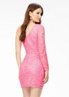 Back - Pink ASHLEYlauren 4457 fully hand-beaded cocktail dress featuring a one shoulder sleeve and a fitted skirt for a sleek and glamorous silhouette.