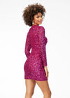 Back - Pink ASHLEYlauren 4512 fully sequin hand-beaded cocktail dress featuring a lace-up bustier, long sleeves, and a fitted skirt for a bold and glamorous look.
