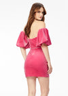 Back - Pink ASHLEYlauren 4525 velvet cocktail dress featuring a crystal-encrusted sweetheart bustier, detachable puff sleeve armbands, and a fitted skirt for a glamorous and versatile look.