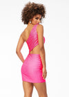 Back - Pink ASHLEYlauren 4533 one shoulder jersey cocktail dress featuring an asymmetrical cut-out side, heat set stone embellishments, and a fitted skirt for a bold and glamorous look.
