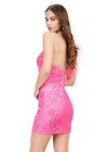 Back - Pink ASHLEYlauren 4612 fully sequin cocktail dress featuring a one shoulder neckline with feather details, an intricately beaded bustier, and a fitted skirt for a bold and glamorous look.