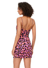 Back - Pink ASHLEYlauren 4631 fully beaded cocktail dress featuring a cheetah print design, beaded spaghetti straps, corset bustier, and fitted skirt for a fun and flirty statement look.