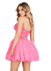 Back - Pink ASHLEYlauren 4671 strapless cocktail dress featuring a fully beaded bustier, A-line silhouette, and a dramatic tulle ruffled skirt for a fun and glamorous look.