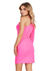 Back - Pink ASHLEYlauren 4678 scuba cocktail dress featuring a one sleeve design, ruched bustier, fitted silhouette, and a matching scuba belt for a chic and sophisticated look.